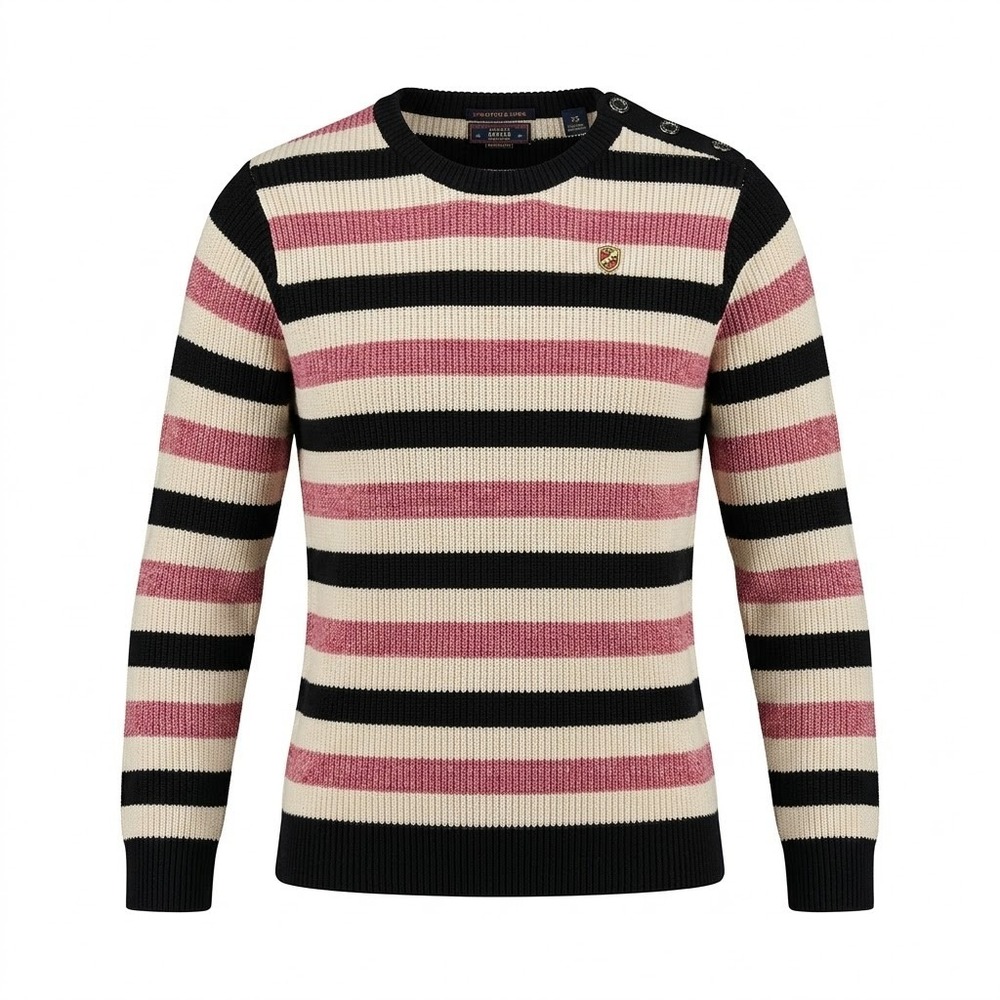 NEW‎ Scotch Shrunk Boys Striped Crewneck Sweater Size 14 Black Pink Cream - AC
